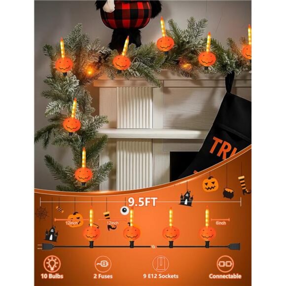 Halloween Pumpkin Bubble Lights-9Ft Halloween String Lights with 9 JackO Lantern - Picture 3 of 8